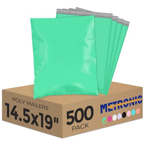Image of Metronic Poly Mailers 14.5X19 500Pack, Strong Adhesive Shipping Bags for Clothing, Waterproof Mailers Poly Bags for Small Businesses, Flexible Mailing Bags Packages Bags Green