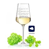 Moderno grabado láser: la copa de vino grabada "Wein redet nicht, Wein jammert nicht"