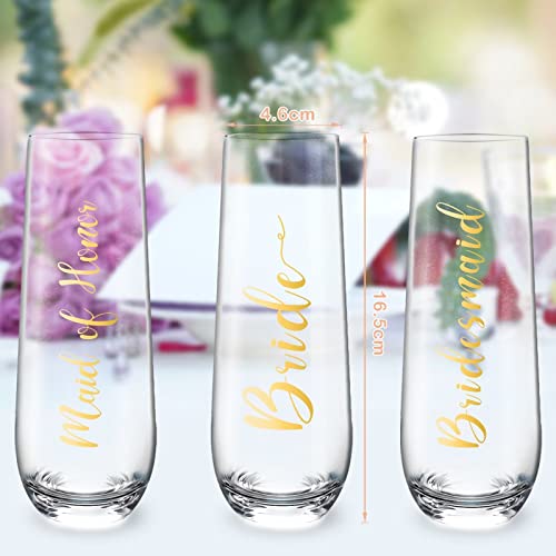 Qooenz Stemless Champagne Flutes For Maid Of Honor, 9.3Oz Champagne Glasses, Durable Mimosa Cocktail Glasses, Proposal Gifts For Bridal Shower Bachelorette Party Wedding Day #TOP2