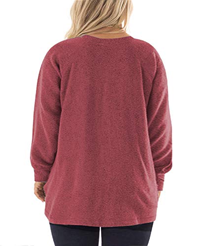 Dolnine Womens Plus Size Shirts 2X Winter Long Sleeve Tops Oversized Tunics Wine Red-18W #TOP2