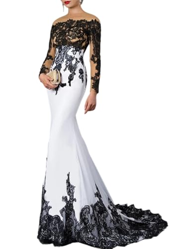 Women's Mermaid Stretch Evening Dress Celebrity Gown Off The Shoulder Long Sleeve Court Train Lace