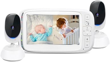 QCYDOBRASIL Babá Eletrônica Vm75-2 Tela 5 pol. Câmera 2.4Ghz Visão Noturna Infravermelha Comunicação Bidirecional Monitoramento Temperatura Panorâmica Remota Inclinação e Zoom digital - No Brasil