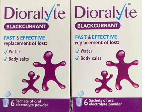 Dioralyte - Fast and Effective Supplement Treatment for Reducing Dehydration and Replacing Electrolytes (Mineral Salts) of Lost Body Water and Salts- Blackcurrant Flavour - 2 X 6 Sachets