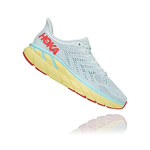 HOKA ONE ONE Women's Clifton 7 Running Shoes Morning Mist/Hot Coral 10 M US