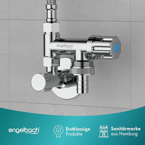 Engelbach® Universal Eckfix Gerätezusatzventil mit Rückflussverhinderer - Einfacher Einbau auf vorhandene Eckventile - Zusatzventil aus verchromten Messing