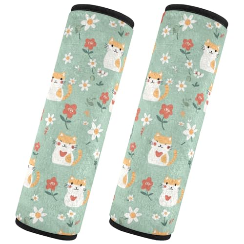 Seat Belt Covers 2 Pack Cartoon Cat Car Seat Strap Covers Super Soft Flower Heart Car Seat Neck Cover for Boys Girls Adults Babies S