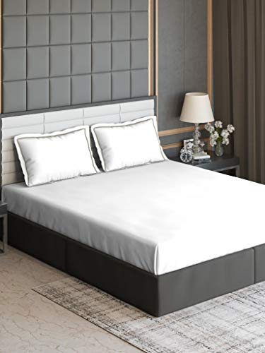 Image of DDECOR - Solids 300TC 100% Cotton Double Bedsheet with 2 Pillow Covers, King Size, White