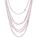 COOLSTEELANDBEYOND Pink Beads Long Statement Necklace Multi-Strand Waterfall Chains with Crystal Beads Charms Pendant