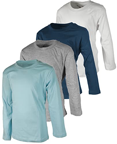 BROOKLYN VERTICAL Boys 4 Pack Long Sleeve Soft Cotton Tagless Crew Neck Tee Shirts| Sizes 2T to 18/20