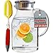Pykal Glass Water Pitcher with Tight Lid 68 Ounces, Thicker Heat Resistant Borosilicate Glass Carafe with Free Brush (in Christmas Ready Packaging)