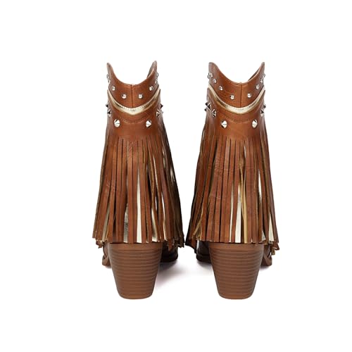 Image of Women's Western Ankle Booties Pointed Toe Cowgirl Boots with Fringe Tassels or Sparkly Rhinestone Fashion Short Boots for Casual Daily Wear