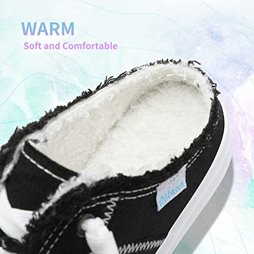 Obtaom Women Canvas Slippers,House Mules With Warm Fleece Lining,Comfortable Slip-On Mule Backless Holiday Shoes(Black Fleece,Us6) #TOP5
