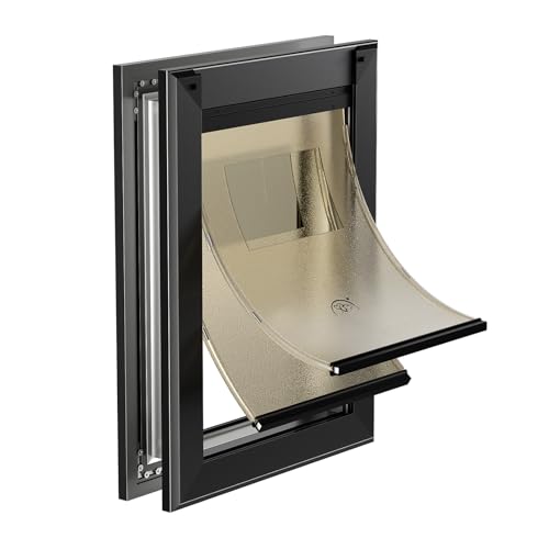 Image of MAVRICFLEX Heavy Duty Dog Door for X-Large Dogs Up to 220LBS, Aluminum Frame Dog Door with Double Sliding Panel and 2 Soft Flaps, Easy to Install, Extra-Large, Black