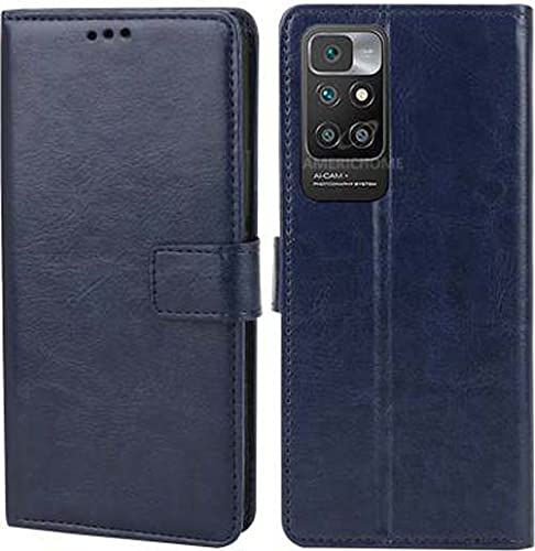 Image of Inside Rubber TPU with Card Pockets Magnetic Closure Protection Compatible with Xiaomi Redmi 10 Prime, Redmi 10 Prime (Blue)