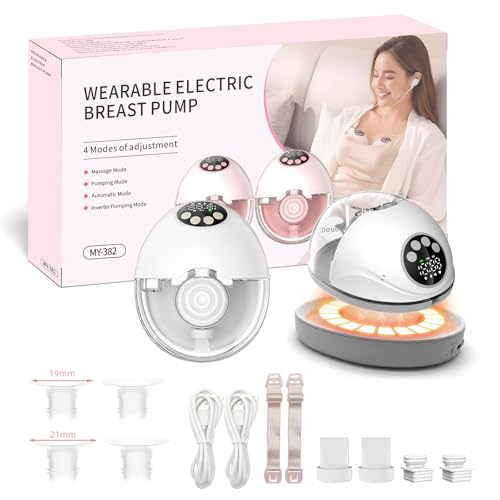 Image of GlobalRoll Heated Wearable Breast Pump, Electric Hands-Free Breast Pump with Voice Reminder & Auto-Stop Function, 4 Modes & 12 Levels Suction for More Milk, White, 2 Pack
