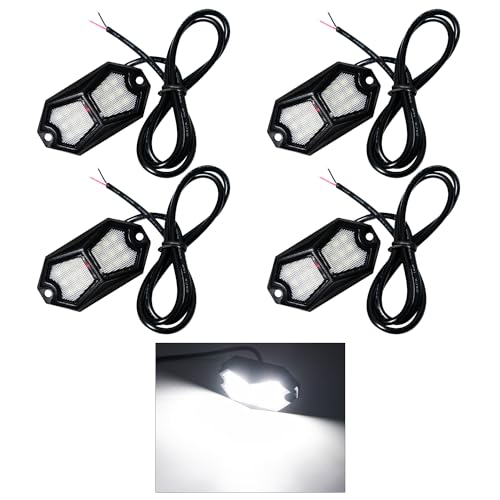 GZ5CG Led Rock Lights White 4 Pods 18LEDs 210 Degree Wide Angle IP68 Waterproof Aluminum Housing Underglow Underbody Lights 12v 24V for Truck UTV ATV Camper (4 Pods)