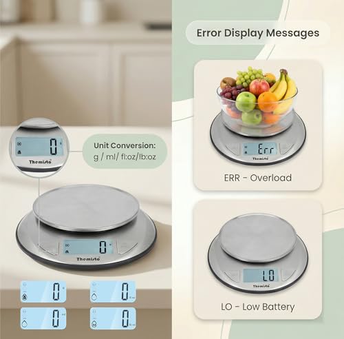 Image of Themisto TH-WS20 Digital Kitchen Weighing Scale Stainless Steel (5Kg)