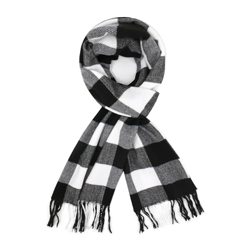 RonFoxi Plaid Scarfs for Women, Classic Black White Grey Tartan Scarf for Men Winter Warm(US-Black White Plaid)