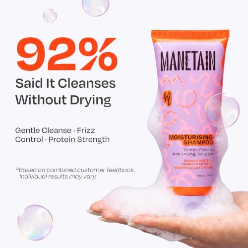 Image of MANETAIN Moisturising Shampoo 100ml for Curly, Dry & Frizzy Hair | Sulphate & Paraben Free | Hydrates & Strengthens with Baobab Protein, Seaweed & Marshmallow Extract | CG-Friendly, Gentle Cleanser for Soft, Defined Curls