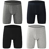 DODOMIAN Herren Boxershorts mit langem Bein, kein Aufrutschen, Baumwolle, Sportunterhose, Unterwäsche, 4er-Pack: Schwarz, Blau, Dunkelgrau, Hellgrau, XXXXX-Large