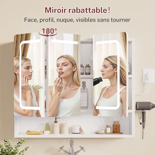 Armoire miroir LED avec rangement TEENFON ENGGX010WDN-ZF