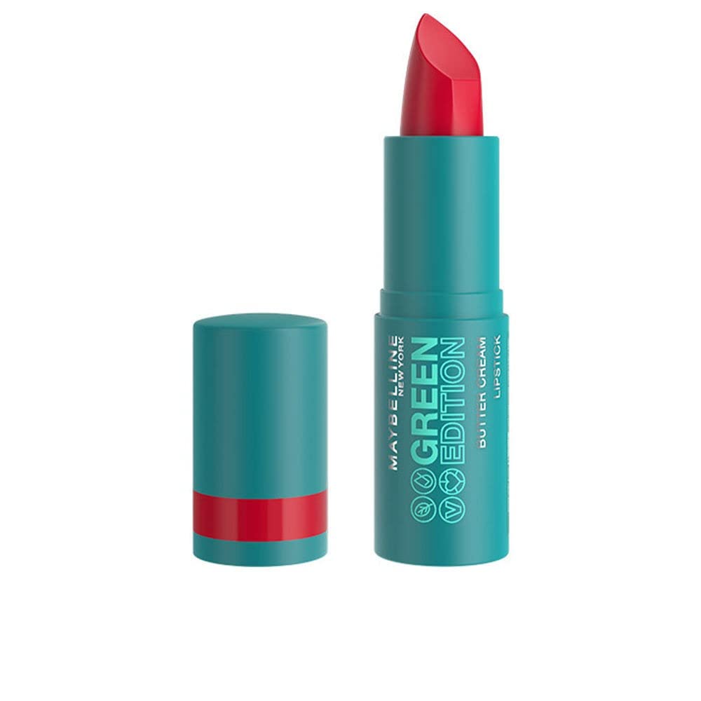 Maybelline New York - Satynowa i pigmentowana szminka - Wzbogacona o masło kakaowe - 86% składników pochodzenia naturalnego - Formuła wegańska - Butter Cream Green Edition - Odcień : Maple (04)