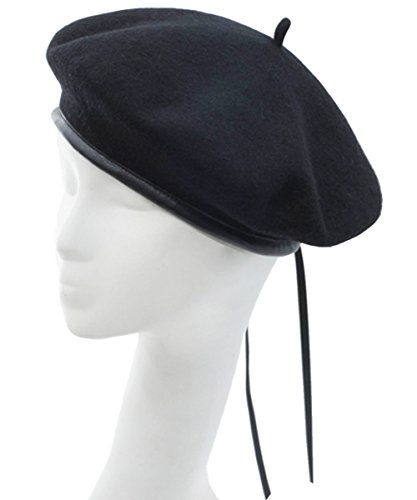 Joyhy Women's Adjustable Solid Color Wool Artist French Beret Hat Black #TOP1