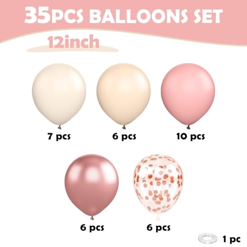 Image of Retro Pink White Balloons, 12 Inchs Blush Pink Sand White Metallic Rose Gold Balloons for Girls Princess Birthday Party Wedding Anniversary Engagement Bridal Baby Shower Decorations