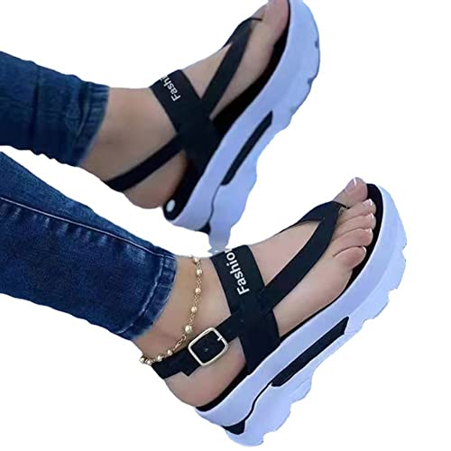 ZKFDP Sandalias de Mujer de Verano 2022, Sandalias de Suela Blanda de Suela Gruesa, Zapatos de Mujer de Talla Grande con cuña para Mujer,Negro,39 Cover