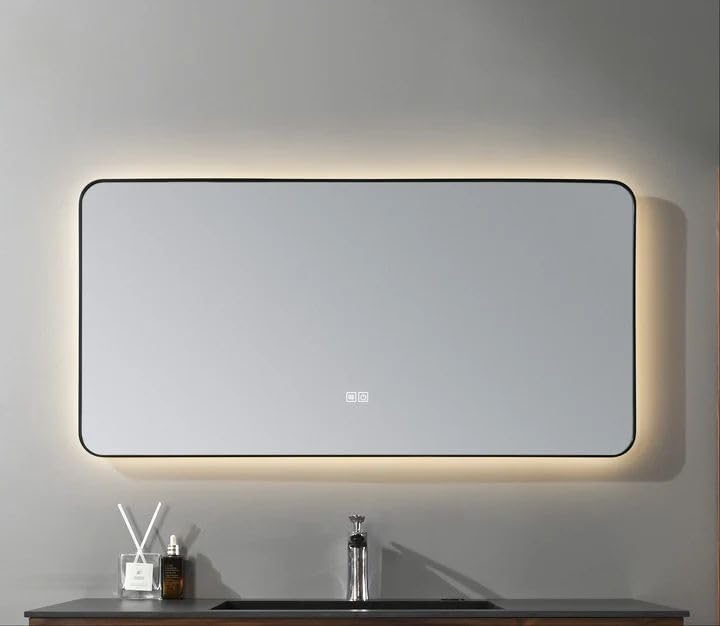 Shadow LED Wall Mirror – 48" (120x80 cm) & 40" (100x60 cm), Rectangular Modern Bathroom Mirror, Aluminum Frame, IP65 Waterproof, Impact-Resistant, High-Power Integrated LED (40")
