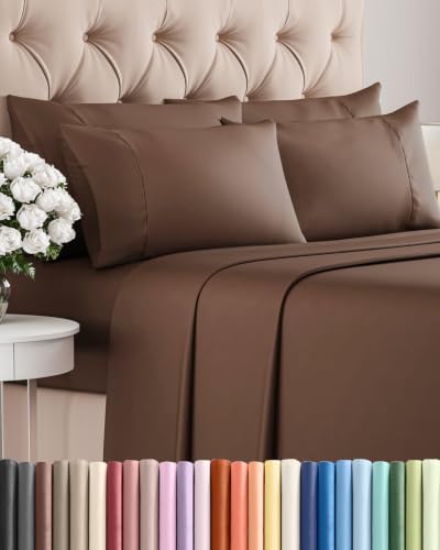 Image of Cal King 6 Piece Bed Sheet Set - Soft & Cooling Sheets - Chocolate Brown