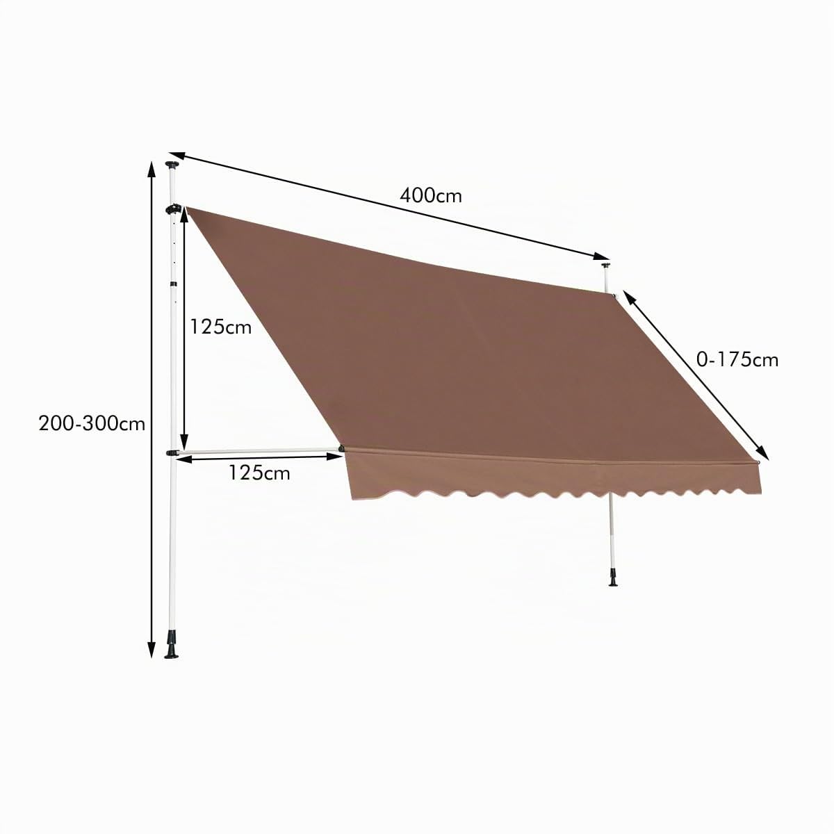 RELAX4LIFE Store Banne Manuel sans Perçage, Auvent Balcon Rétractable avec Manivelle, Tissu Oxford Anti-UV Imperméable, Hauteur Réglable 2-3 M, Store Banne pour Porte Fenêtre (Marron,400 X 125 cm)