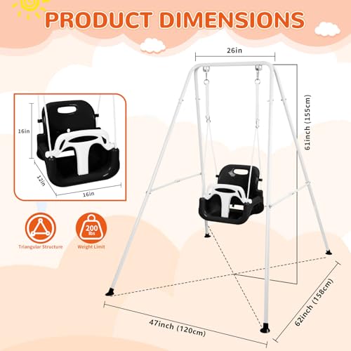 3-in-1 Toddler Swing Set, Indoor & Outdoor Baby Swing Heavy Duty Swing Set with Foldable Metal Stand for Aged 6 Months to 10 Years Old, Easy to Assemble and Store (White) by Bighaki808 - Image 2