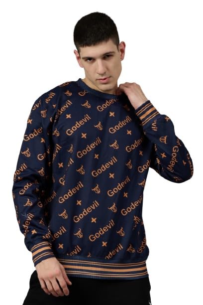 go devil Design Printed for Casual Patterned Round Neck Pullover Sweatshirt Men's.-picture-23