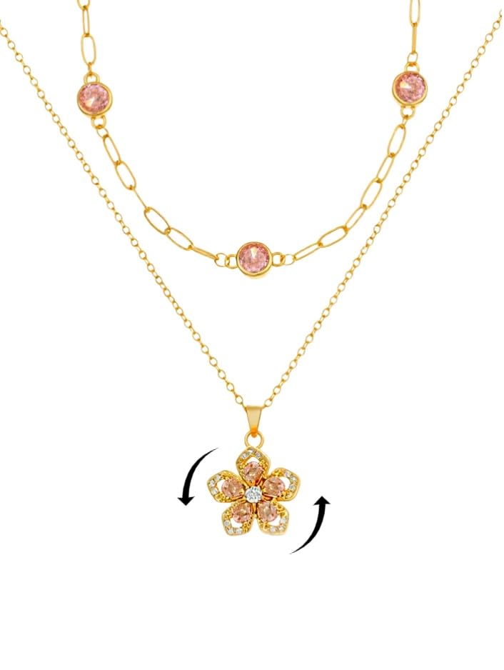 Natural Birthstone Layered Fidget Flower Necklace for Women