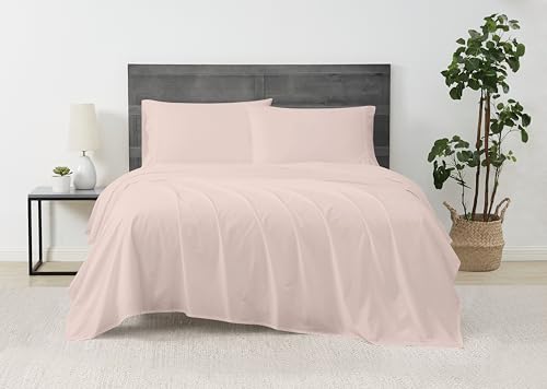 Image of CANNON - Solid Percale 3 Piece Twin Sheet and Pillowcase Set - Blush