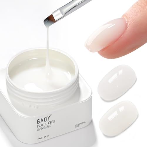 GAOY Colored Builder Base 30g with a Brush, 4-in-1 Long Lasting Nail Builder Gel Nude Pink Natural Jelly, Soak Off UV Light Cure Nail Strengthening, Sea Pink