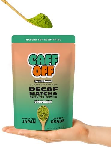 Caff Off Decaf Matcha Green Tea Powder From Japan - 3.52 oz / 100 g - Culinary Grade - Naturally Decaffeinated Using No Chemicals - Tested For Heavy Metals & Pestacides - First Harvest & Shade Grown Caffeine Free Matcha Powder