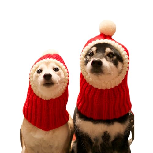 NACOCO - NACOCO Christmas Dog Hat Crocheted Snood Funny Pet Cap with Pompon Red Green Warm Winter Dog Hat Knit Snood Headwear for Pets & Women & Men (Red, XS) - -5%