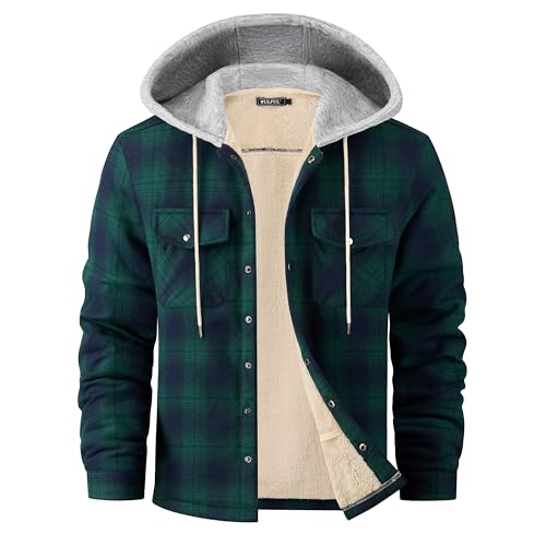 WULFUL Men's Flannel Plaid Shirts Jacket Fleece Lined Winter Shirts