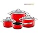 Produktbild Silit Passion Red Topfset 4-teilig, Töpfe mit Glasdeckel, Set mit Stielkasserolle, Silargan Funktionskeramik, Induktionstöpfe, Topf Induktion, rot
