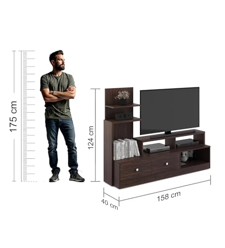 Image of Olly TV Unit | Engineered Wood | Choco Walnut Finish | Including Storage Drawers & Shelves | Modern TV Stand for Home | Knock Down Assembly | 36 Months Warranty