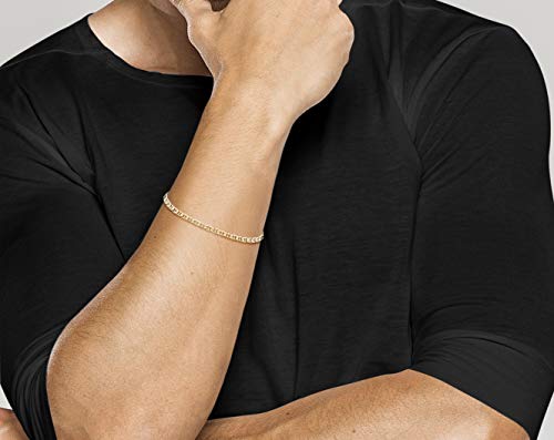 Miabella Italian Solid 925 Sterling Silver, 18Kt Gold Plated 3mm, 4mm Solid Mariner Link Chain Bracelet for Men Women, Made in Italy4