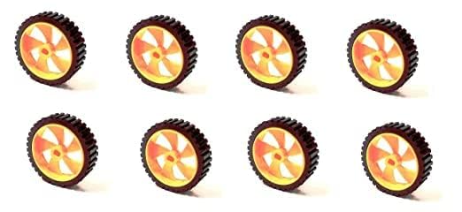 Robot Car Wheels with Rubber Tyres, Yellow and Black, Pack of 8 | DIY Robot Projects, Spoke Design Hub, Rubber Tread Grip, Compatible with DC Motors, STEM Learning-image-29