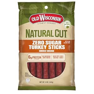 Old Wisconsin Natural Cut Turkey Sausage Snack Sticks, Zero Sugar, Naturally Smoked, Ready to Eat, High Protein, Low Carb, Keto, Gluten Free, No Artificial Preservatives or Nitrates, 5 Ounce