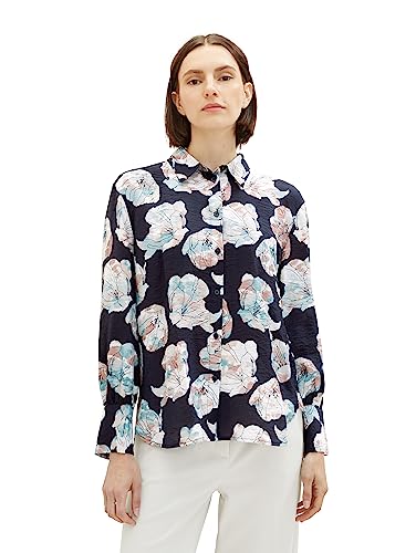 Blouse femme Tom Tailor 1043213 en coton fluide bleu marine