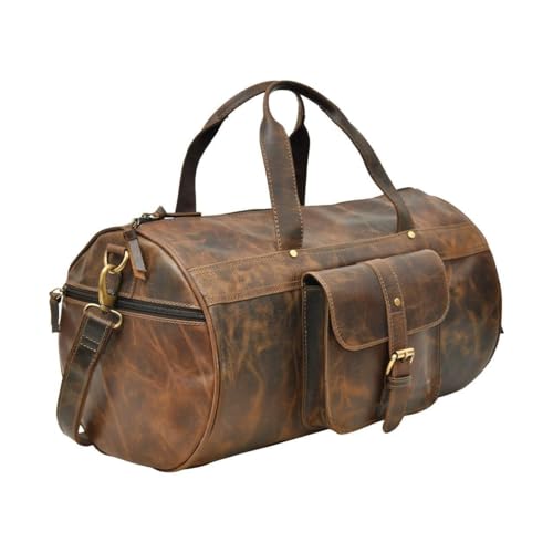 Rafat Handmade Genuine Leather Duffel Bag for Men | Vintage Travel Weekender Overnight Bag with Shoulder Strap | Rustic Carry-On Gym Bag for Trips & Office
