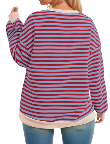 Image of ROSRISS Womens-Plus-Size-Oversized-Sweatshirts Striped Colorblock Long Sleeve Shirts Casual Crewneck Pullover Sweaters XL-5XL