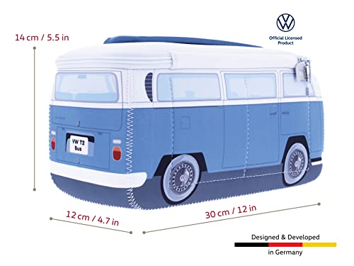 BRISA VW Collection – Volkswagen neoprenowy uniwersalny kosmetyk do makijażu, kosmetyczka podróżna, apteka, wzór T2 Bulli Bus (niebieski i biały/duży)