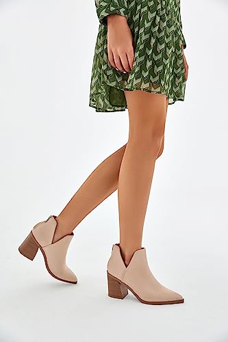 Kathemoi Womens Ankle Boots Slip On Cutout Pointed Toe Snakeskin Chunky Stacked Mid Heel Booties #TOP3